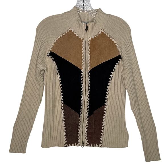 Vintage Kikit by Maurice Sasson Leather Knit sweater zipper jacket 90s Western M - Picture 2 of 14